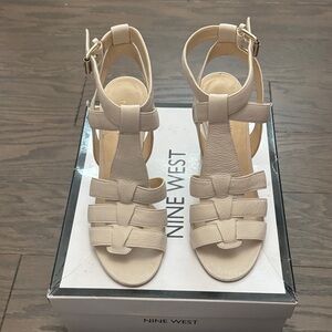 Nine West Women's Beige Strappy Wedge Sandals